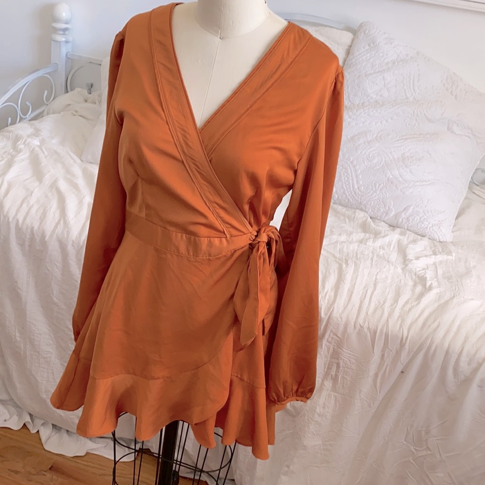 Lulus wrap satin flare dress